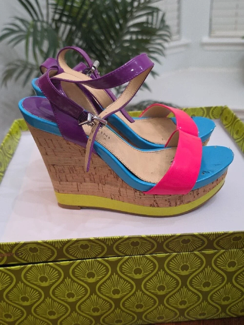 Gianni Bini Pink Purple Blue Colorblock Wedge Sandals